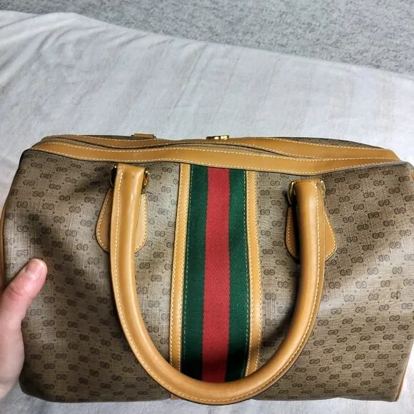 Authentic Vintage Gucci Micro GG Supreme Boston Bag Web Stripe Pristine Interior - Picture 2 of 15